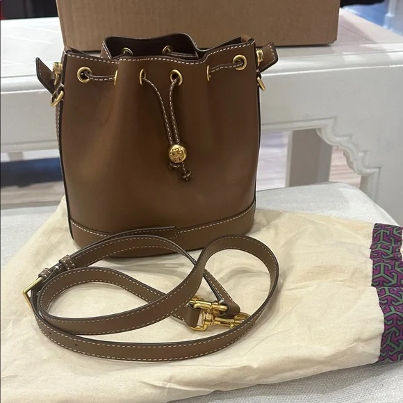 Tory Burch Tan Mini Bucket Bag with Gold Accents - Picture 1 of 4